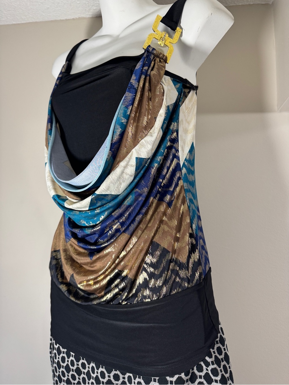 Y2K Gidani USA Multicolor Draped Cowl Tank Gold Hardware - Picture 2 of 6